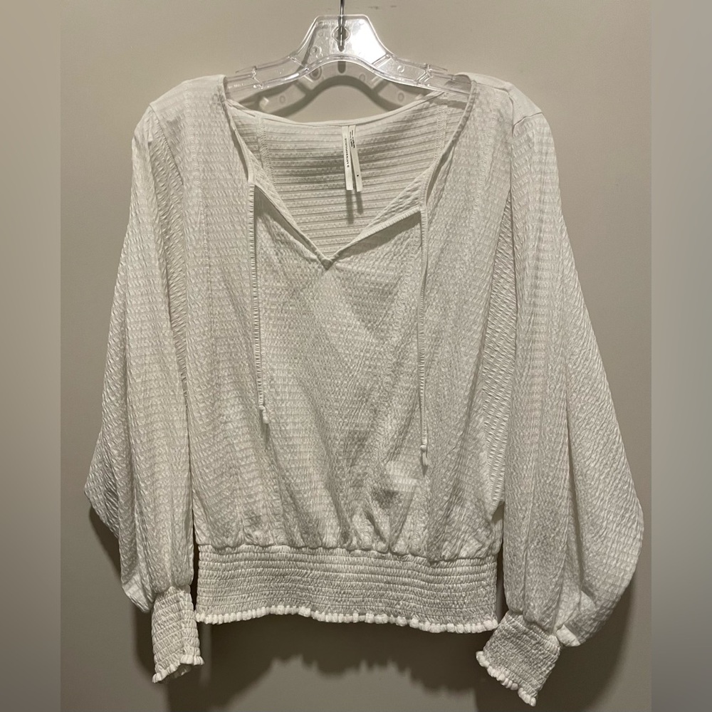 Anthropologie Smocked Top. White. Size S. - Picture 3 of 5